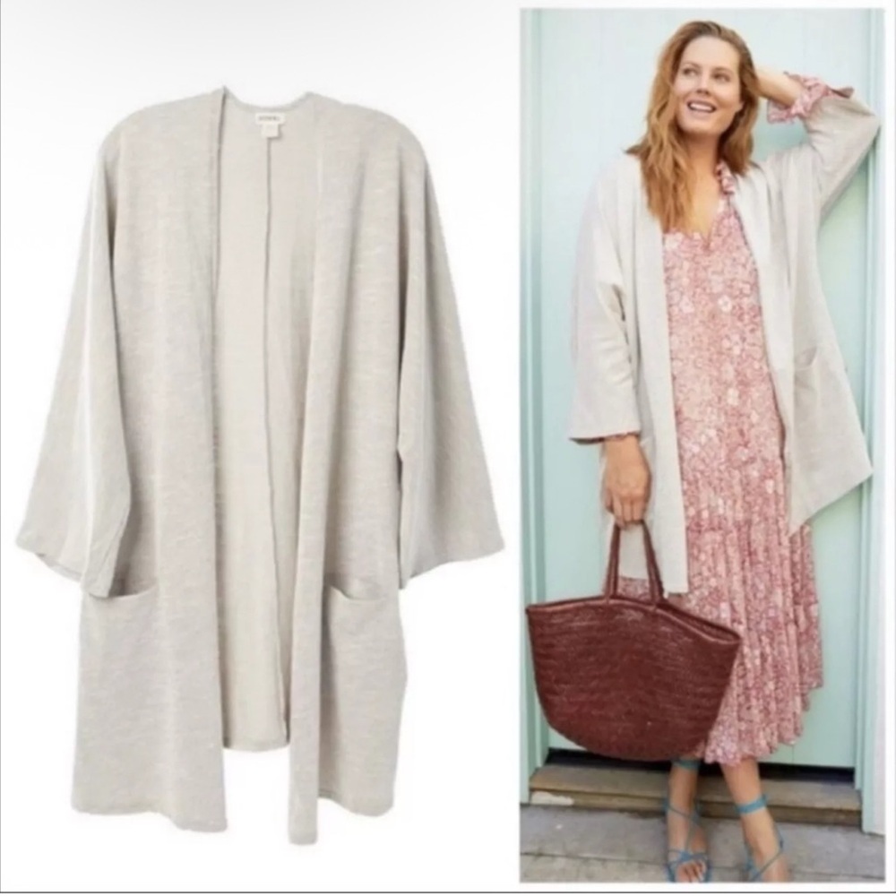 DONNI Ribbed Sweater Coat Duster Gray Lightweight Cardigan One Size